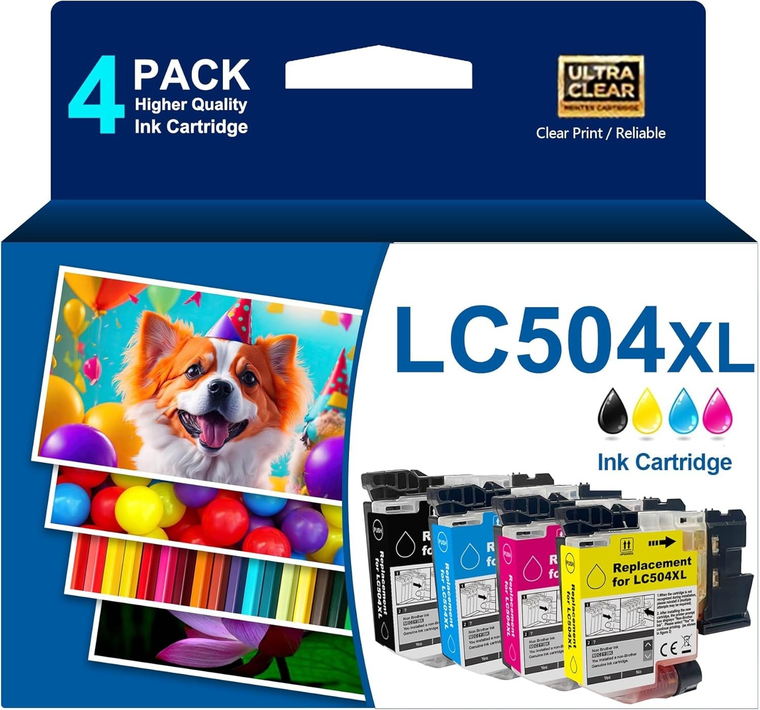 High Yield LC504 LC504XL Ink Cartridge 4-Pack Compatible with Brother T58-12