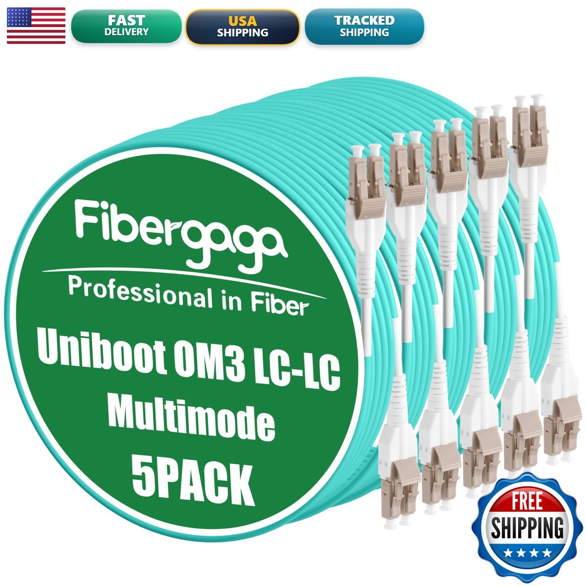 Fibergaga OM3 LC to LC Multimode Fiber Patch Cable 10M (33ft) 5Pack