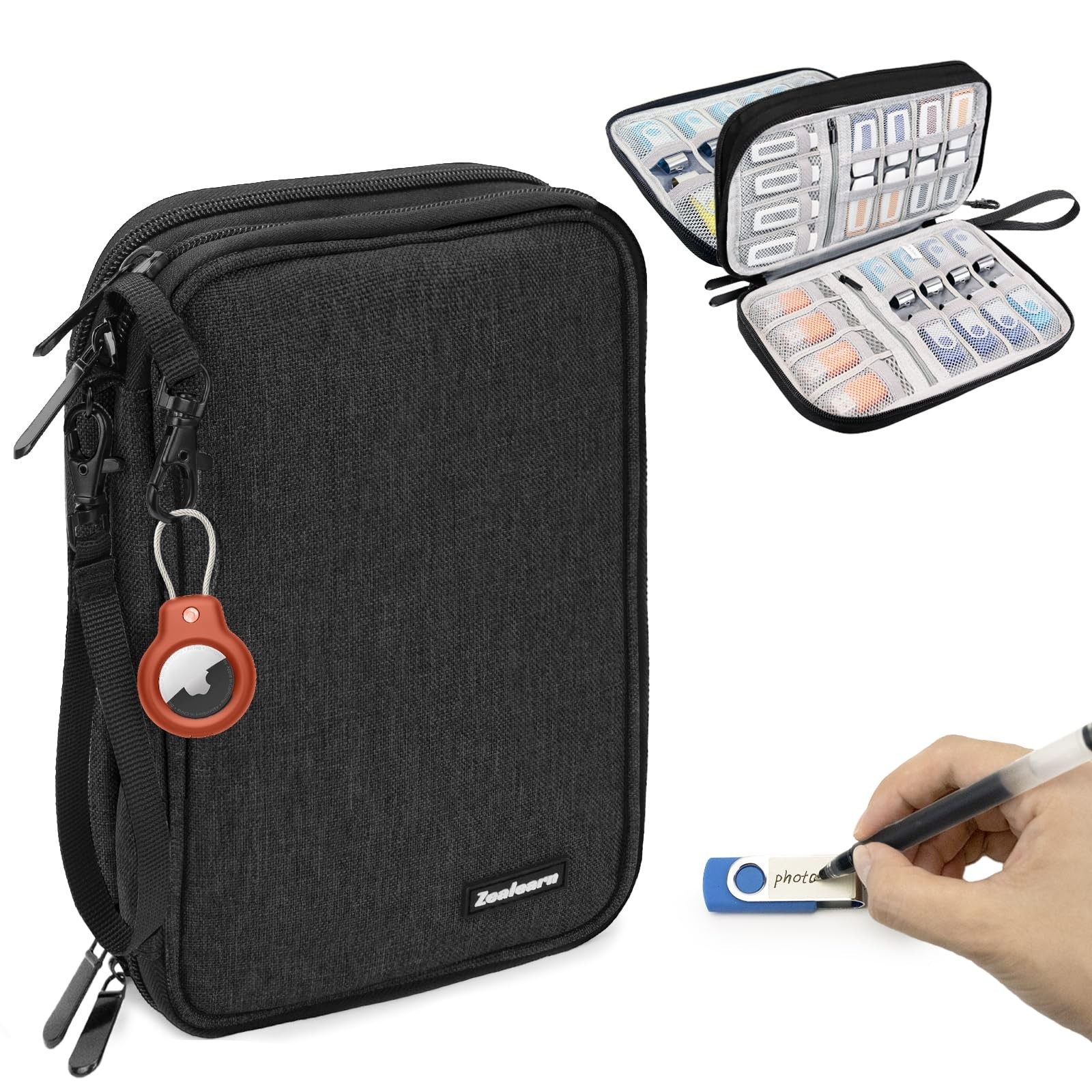 USB Flash Drive Case Organizer, 48 Slot Thumb Drive Holder for SD Cards, Black