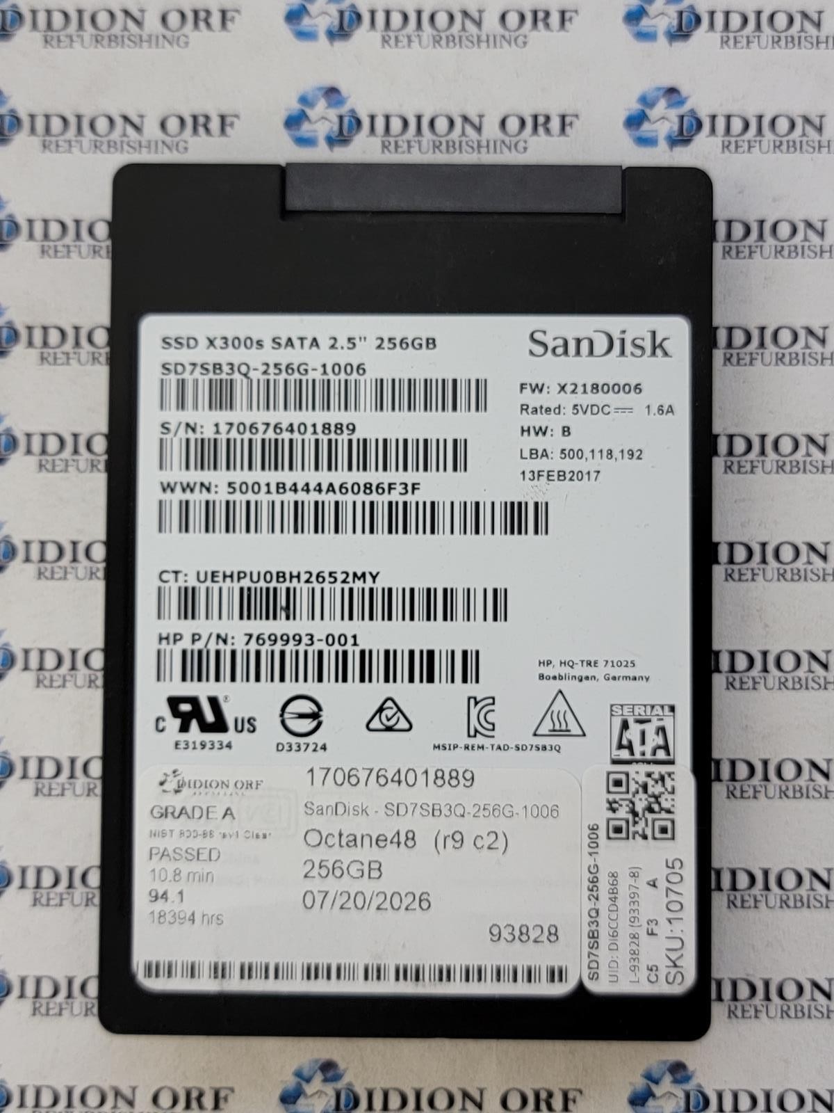 SANDISK 256GB 2.5" SATA SSD SD7SB3Q-256G-1006, Grade A, SKU 10705