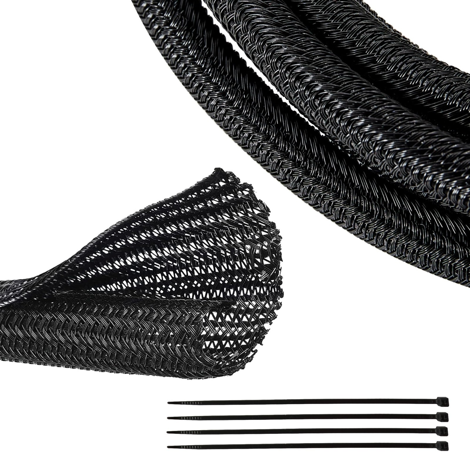 Braided Wire Cable Sleeve Split Wiring Sleeving 10 Feet - 1/2" Flexible