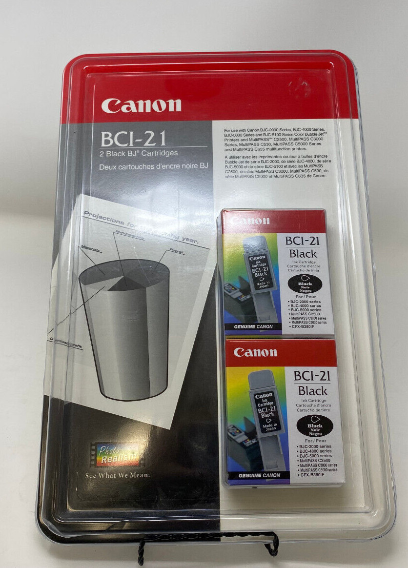 2 Genuine Canon BCI-21 Black Bubble Jet Cartridges Ink Jet Printers
