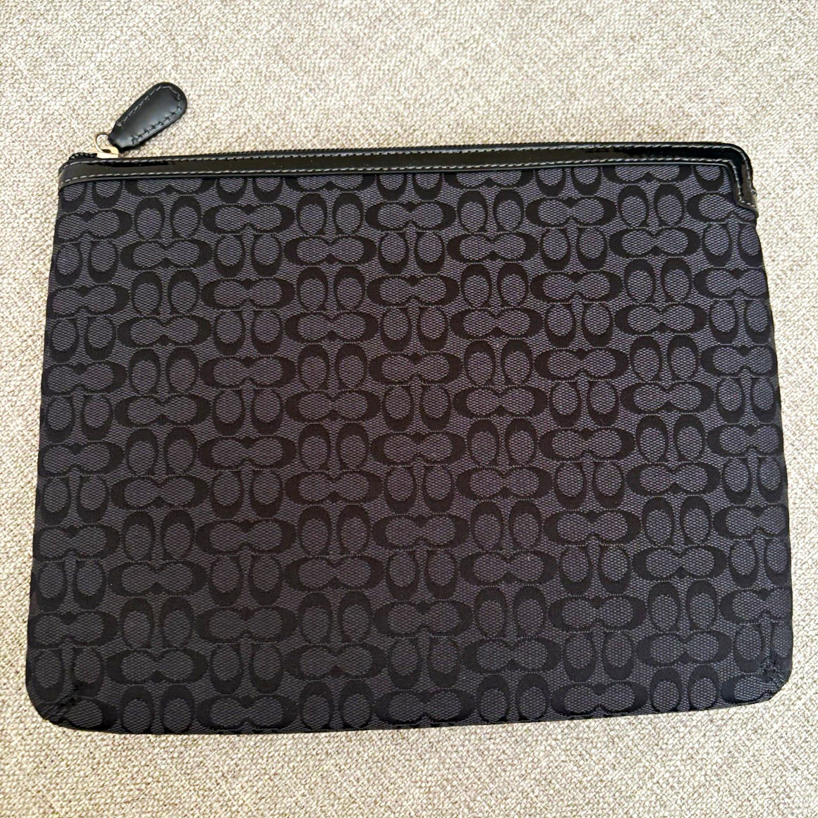 Coach Signature Black/Gray Canvas Zip Tablet Sleeve Pouch 10in