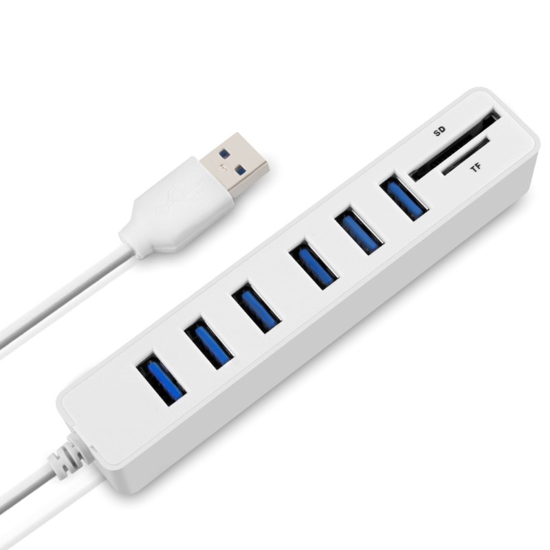 ABS USB 2.0 Hub 6 Port Builtin 100cm Cable for Easy Multi Device Connection