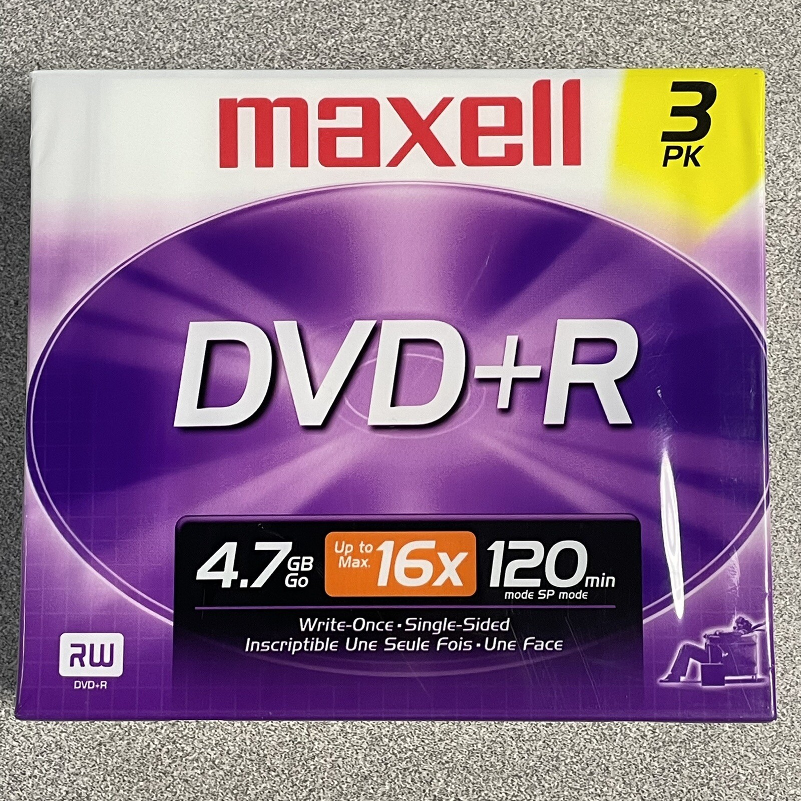 3-Pack Maxell DVD+R 4X 4.7GB Write Once Single Sided Discs Video Recording NEW