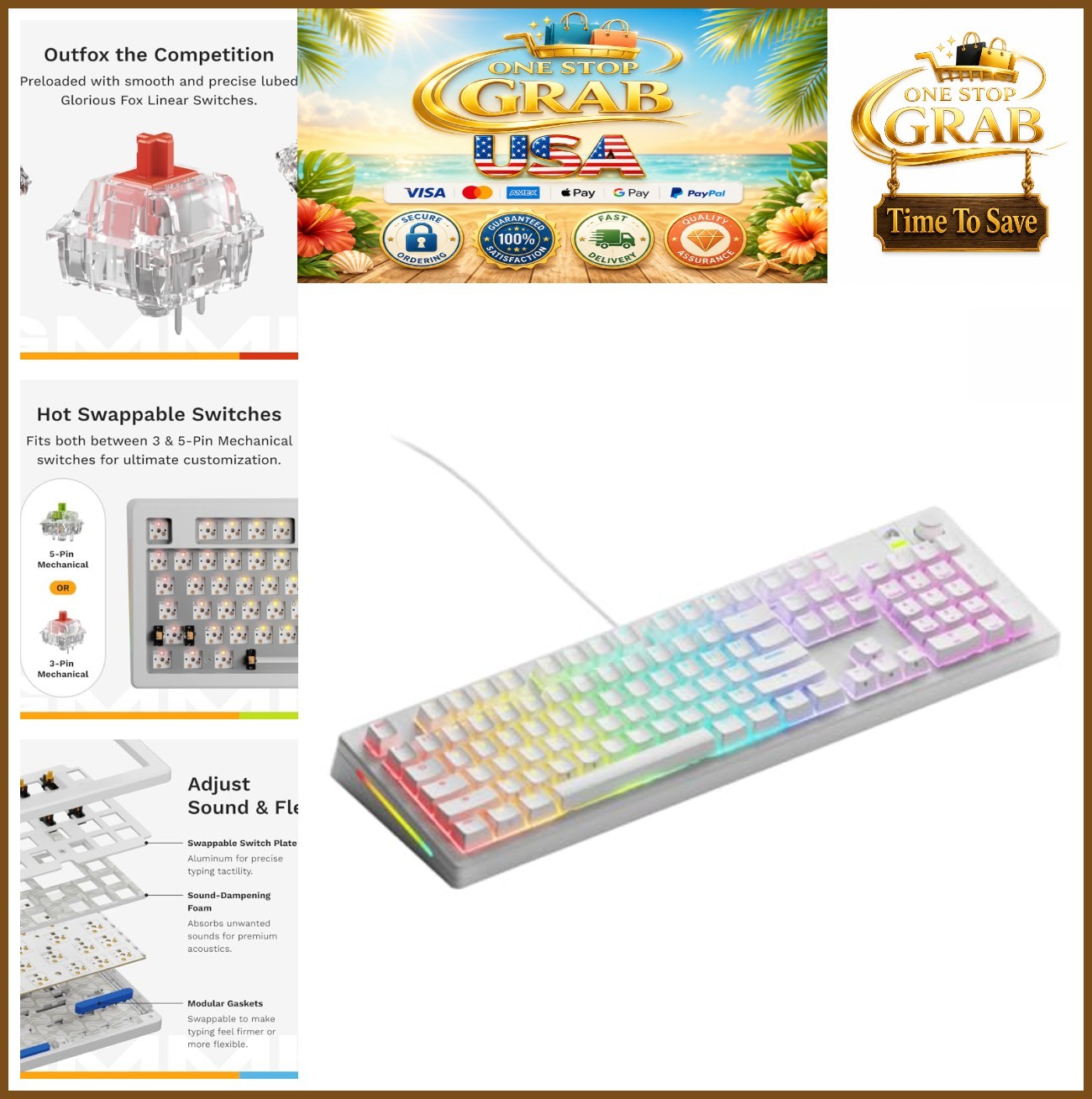 Mechanical Gaming Keyboard Full Size 104 Key Hot Swappable RGB USB C Aluminum