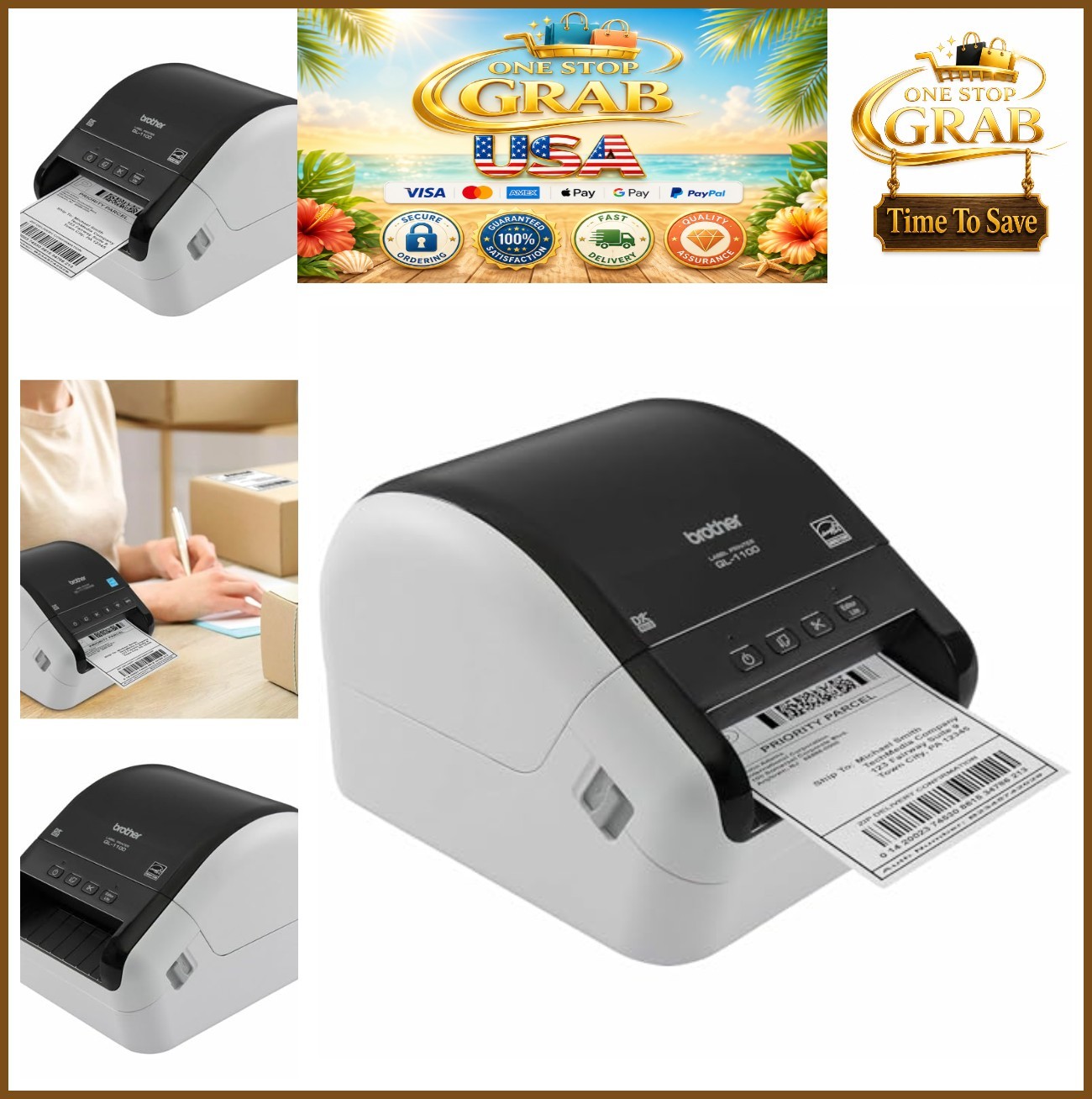 Thermal Label Printer 4 Inch Wide Monochrome USB Shipping Address Barcode Postal