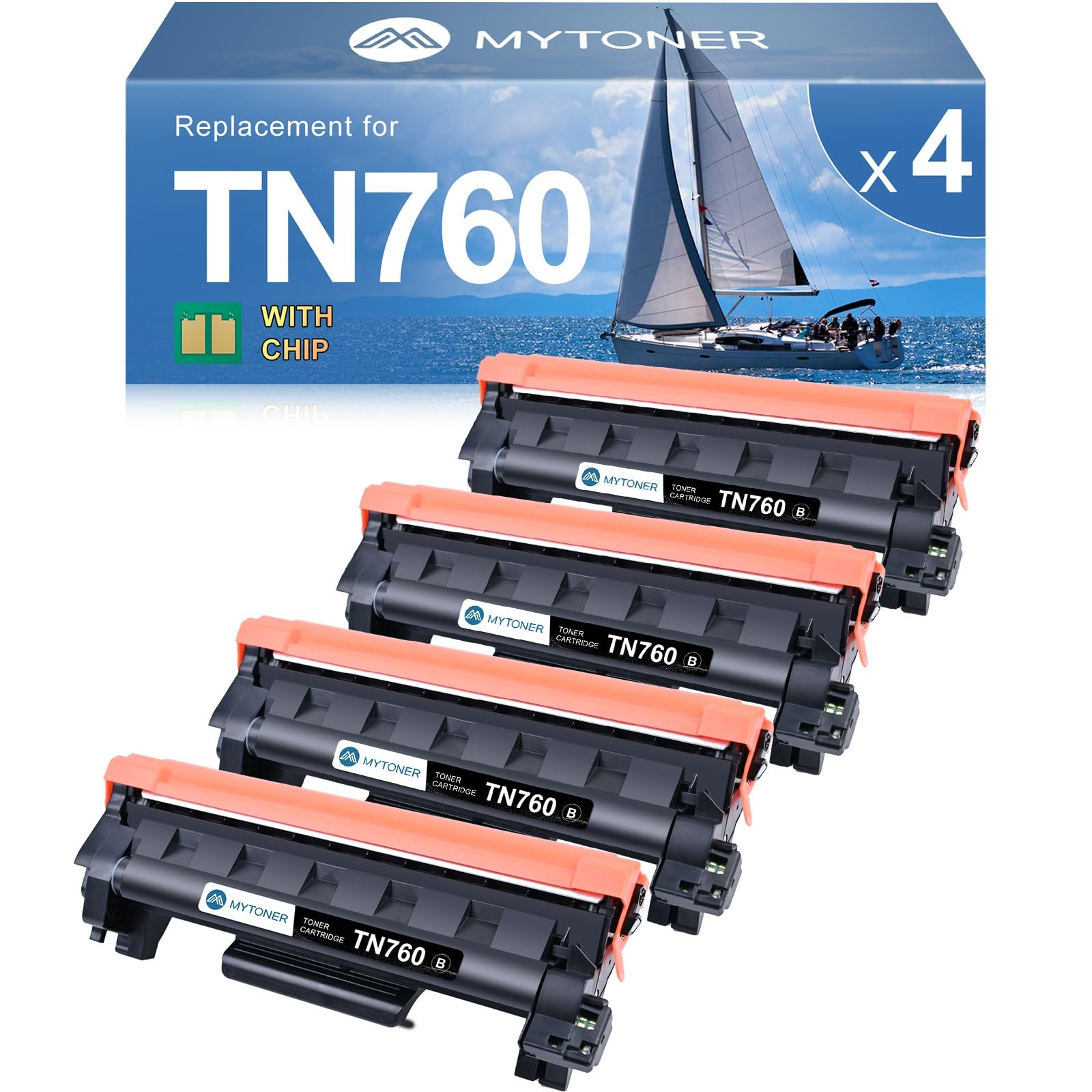 4-Pack Compatible Brother TN760/TN730 High Yield Toner Cartridge Black