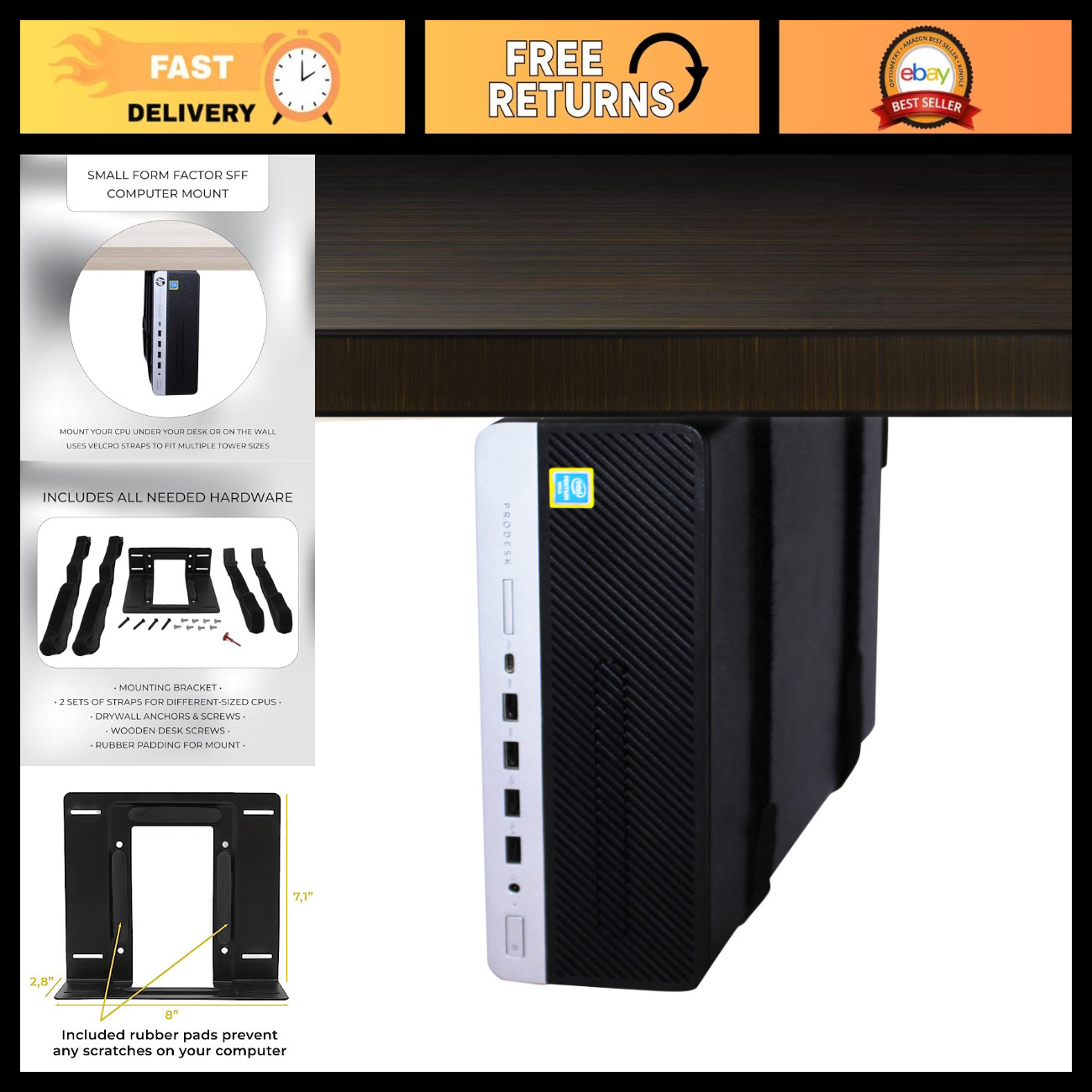 Under Desk PC Mount & Wall Mount Bracket for Small Form Factor Computers