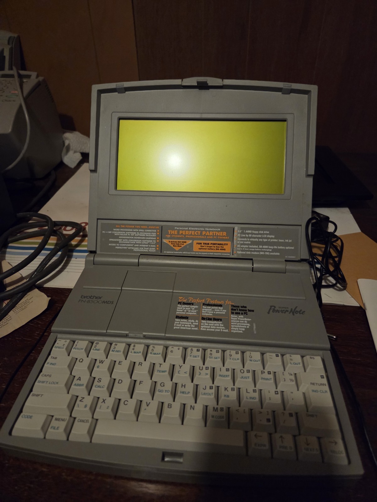 Brother Super Powernote PN-8500MDSE Vintage Laptop with Power Cable No Battery