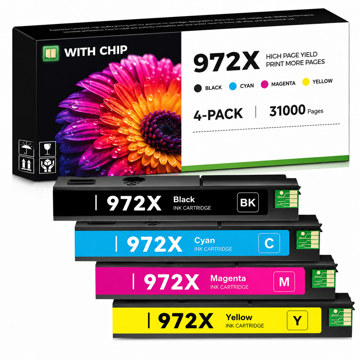 972X 972 XL 4PK Ink Cartridge For HP PageWide Pro 577z 452dn 452dw 477dn 452dw