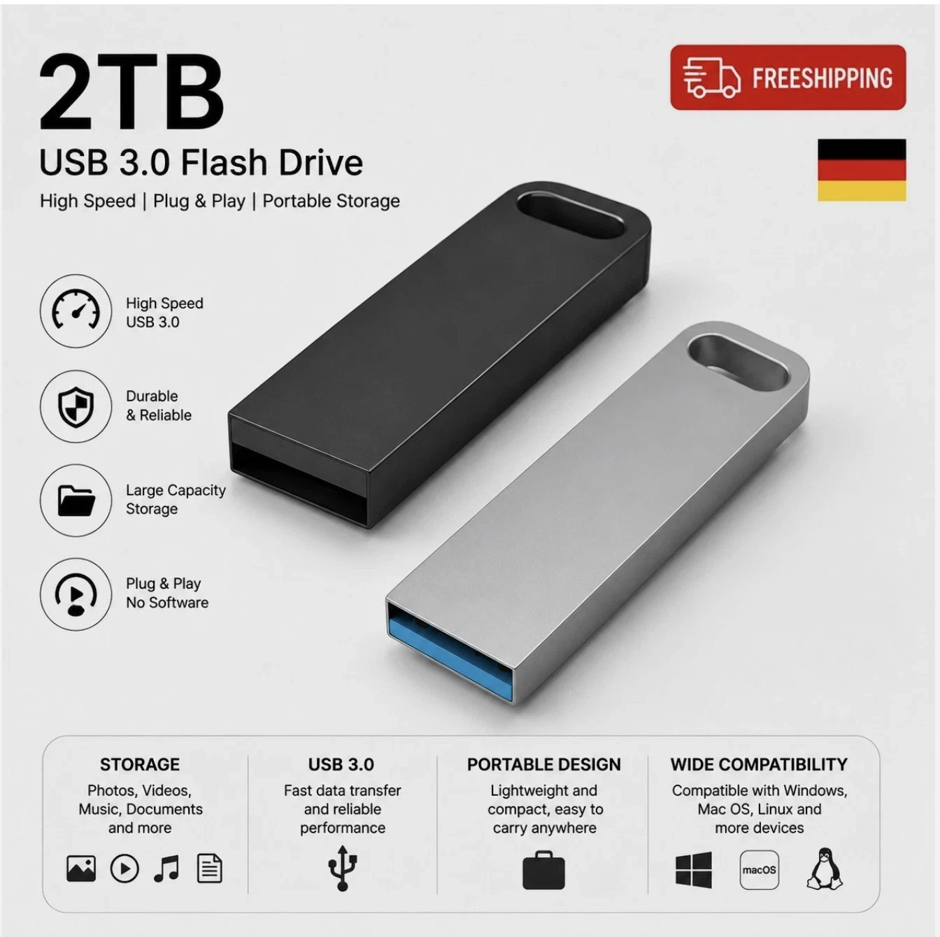 USB 3.0 Hohe Geschwindigkeit Speicherstick USB Stick 2TB USB-Flash-Laufwerk PC