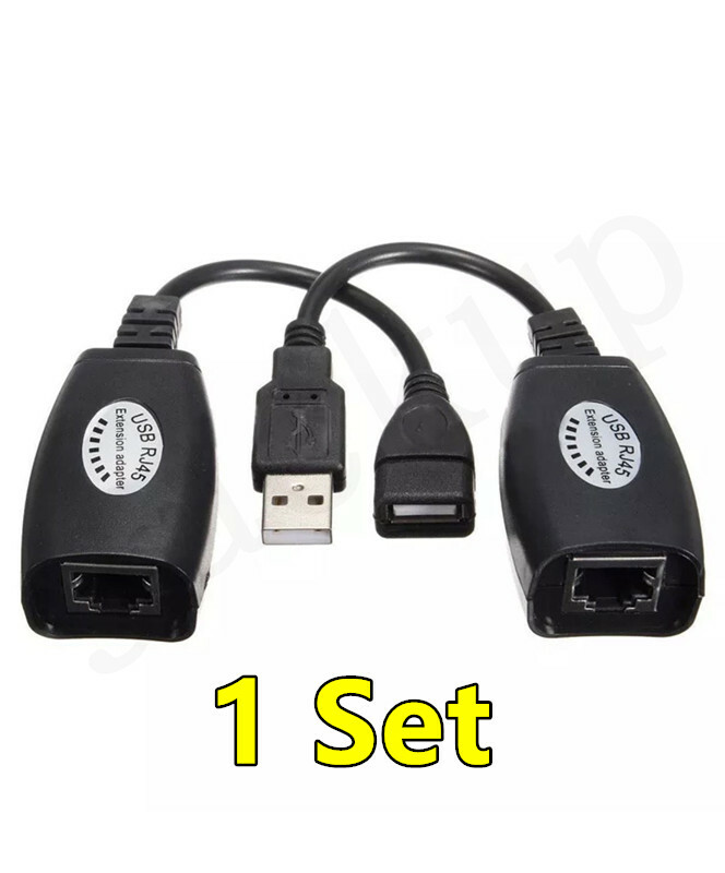 USB Extension Ethernet RJ45 Cat5e/6 Cable LAN Adapter Extender Over Repeater Set