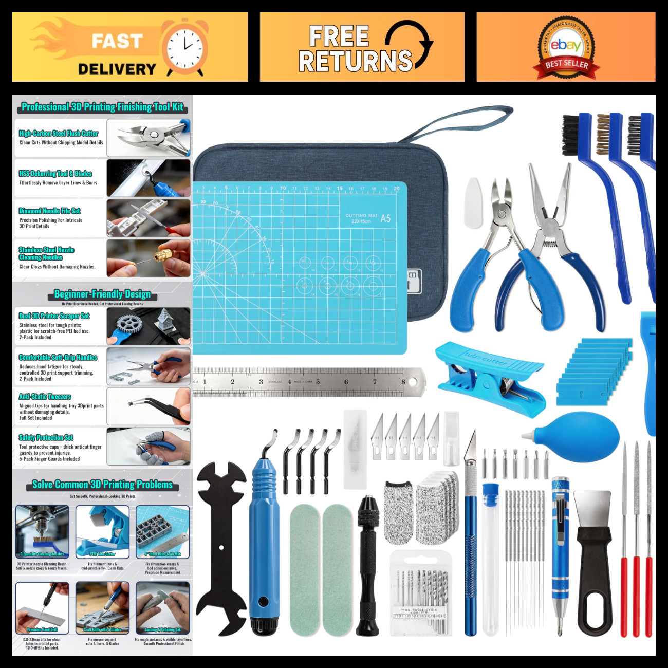 83PCS 3D Printer Tool Kit - Cleaning, Removal, Repair Tools for 3D Printing