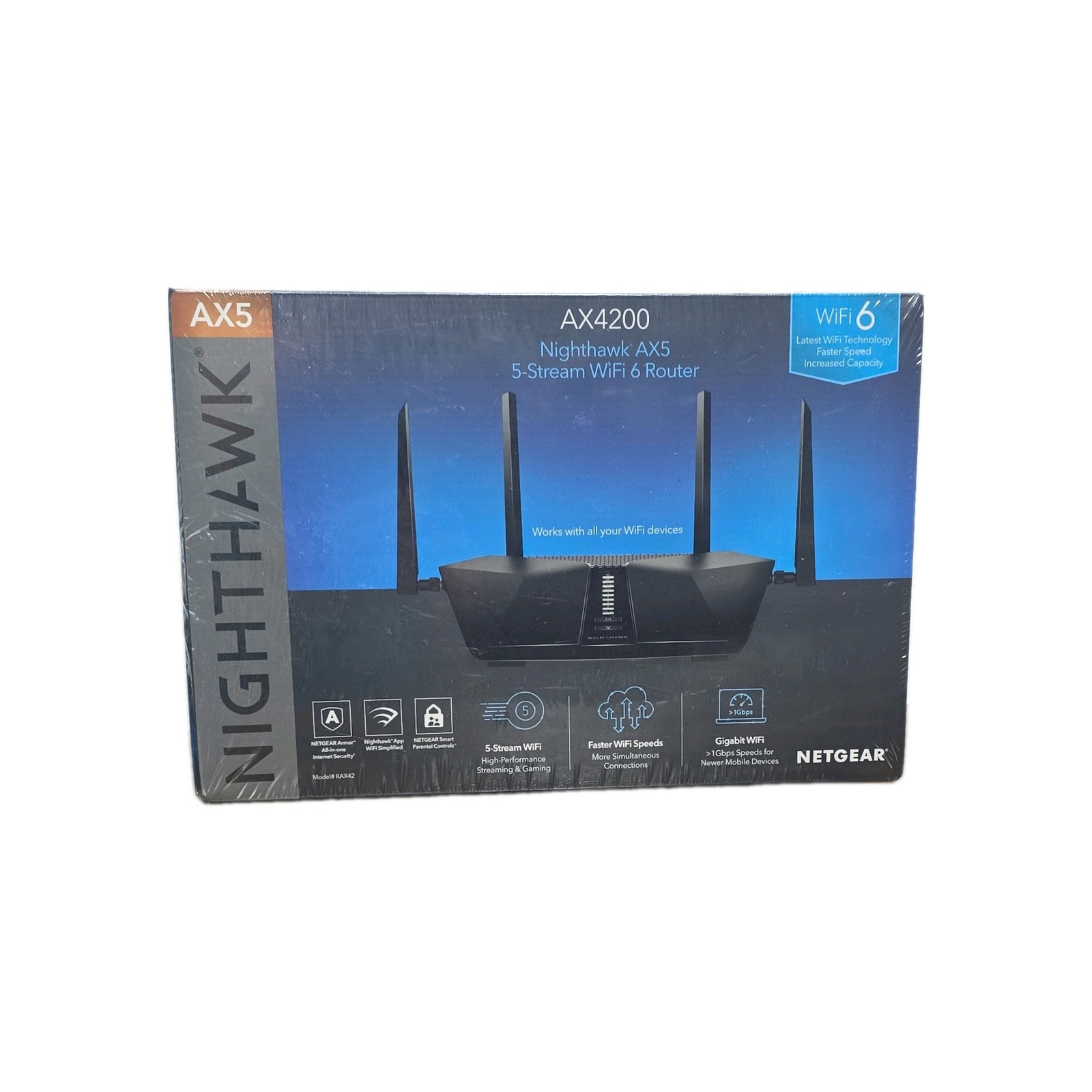 Netgear AX4200 Nighthawk AX5 5-Stream Wifi 6 Router (RAX42-100NAS)