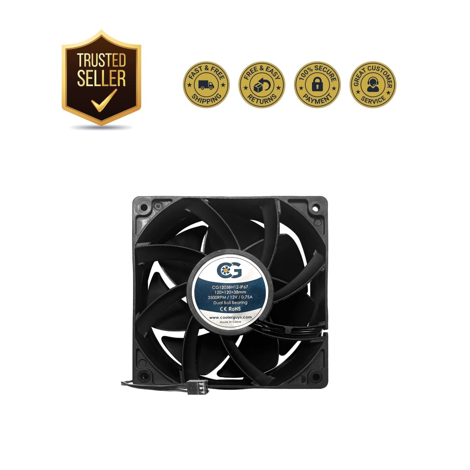 High Speed 12V Waterproof Fan 120x38mm - Effective Cooling for Harsh Conditions