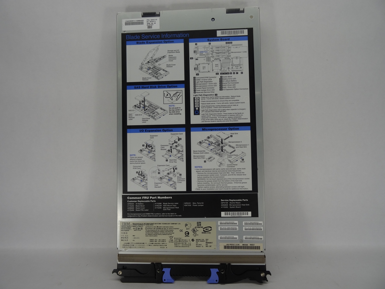 HS21 SYSTEM BOARD W/TRAY 43W1110