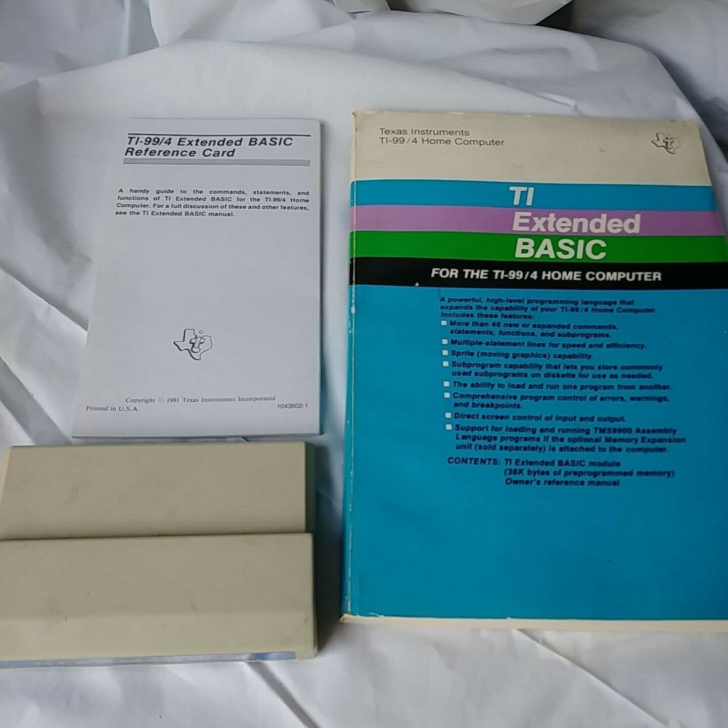 Texas Instruments TI-99/4a Extended Basic with Reference Card, Cartridge, Manual