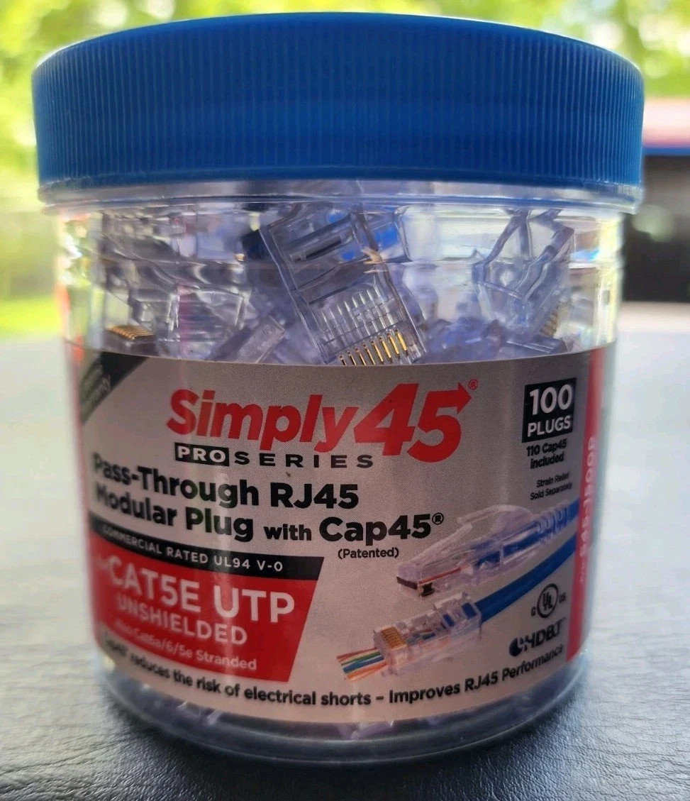 Simply45 ProSeries Cat5e S45-1500P PassThrough RJ45 Modular Plugs/Cap45 - 100PK