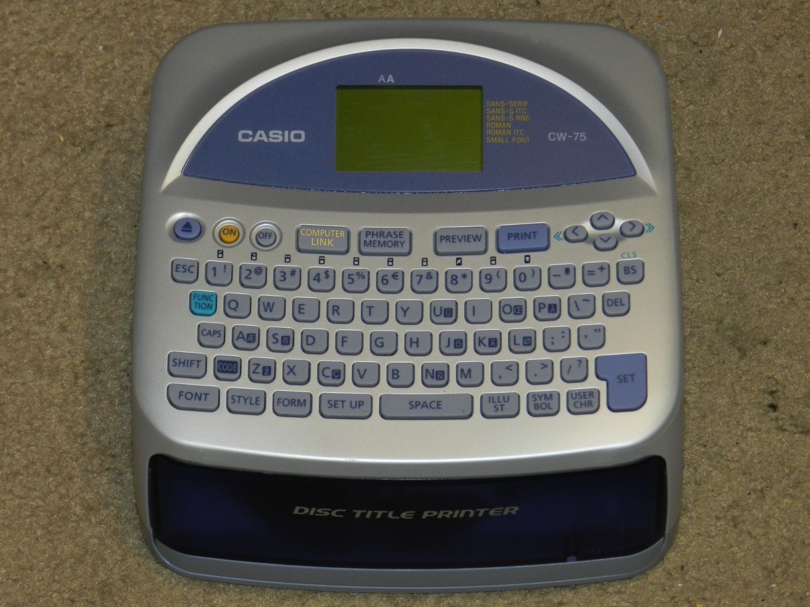 CASIO CW-75 CD Printer Disc Title Printer 8x AA Battery Powered MINT COND