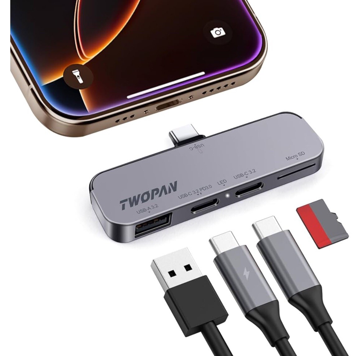 USB C iPhone Hub for ProRes Video Recording - Ultra-Slim Aluminum USB 