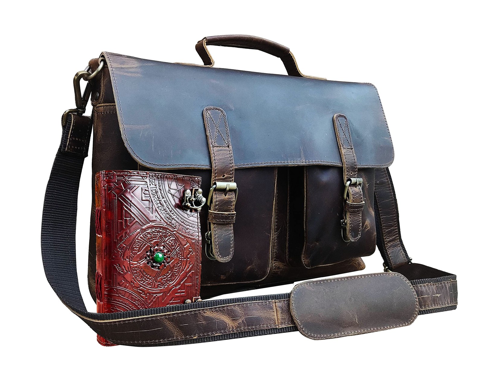 Leather Laptop Messenger Bag 18 inch Leather Handmade Office Briefcase for Me...