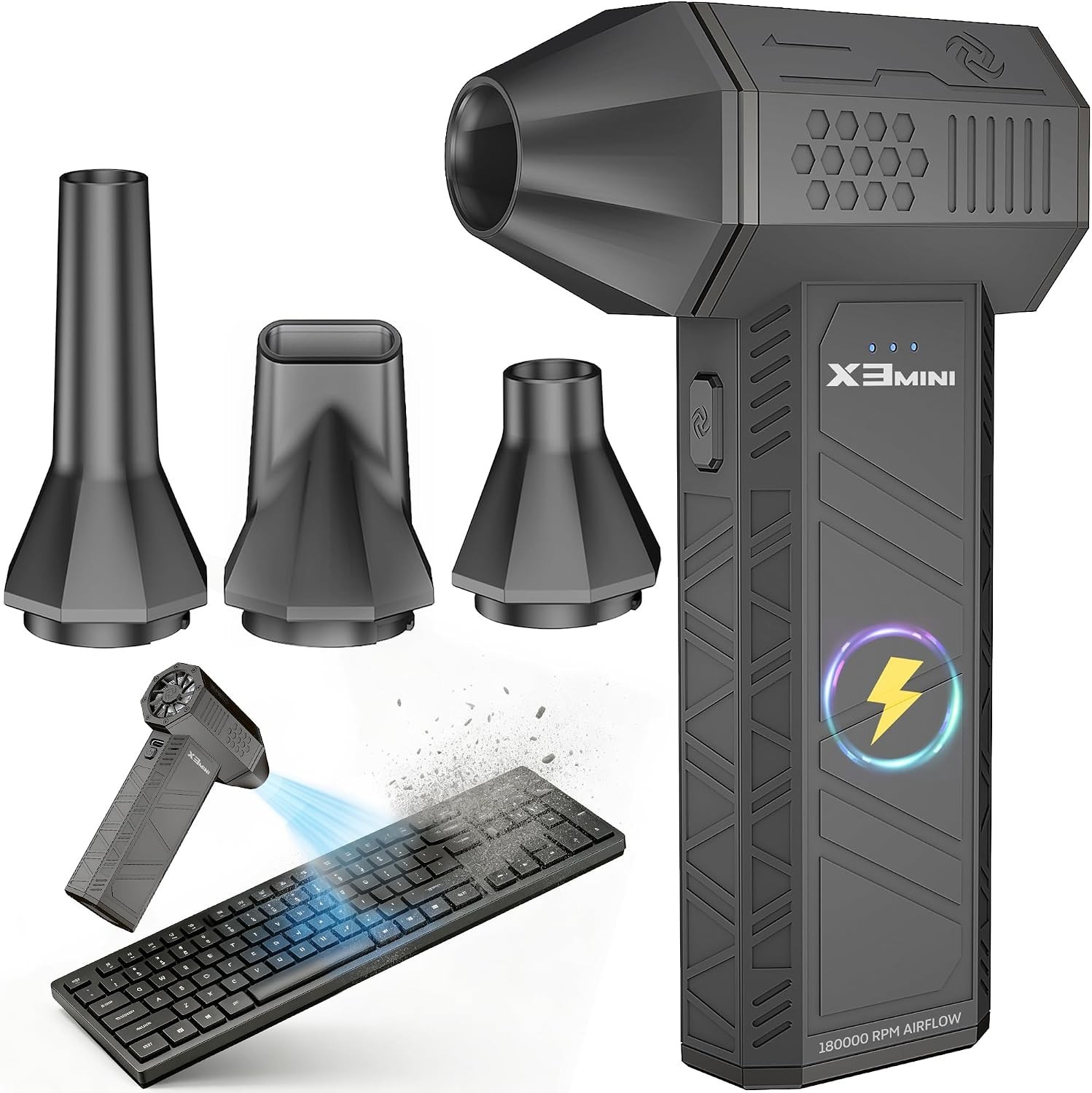 Compressed Air Duster, 180000RPM Electric Turbo Fan, Rechargeable Cordless Air B