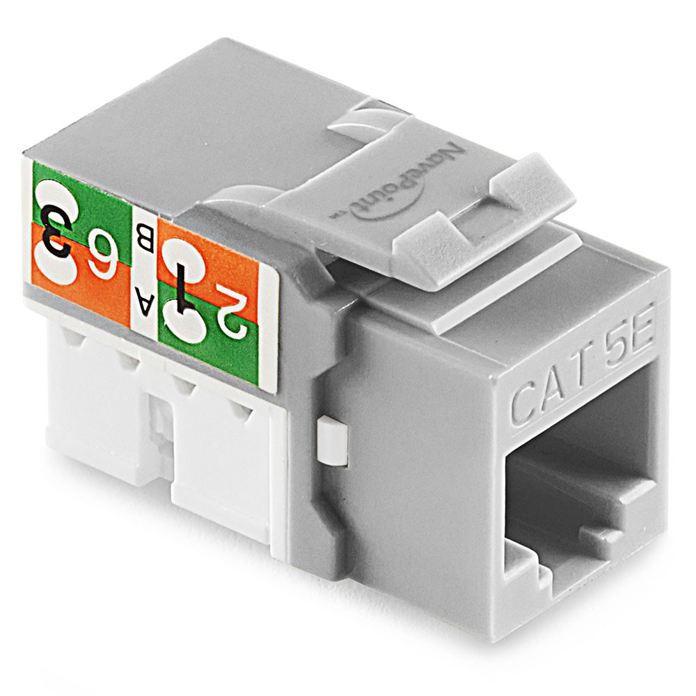 NavePoint 90 Degree Cat5e Keystone Jack, RJ45 Ethernet, Type 110 Gray, 25-Pack