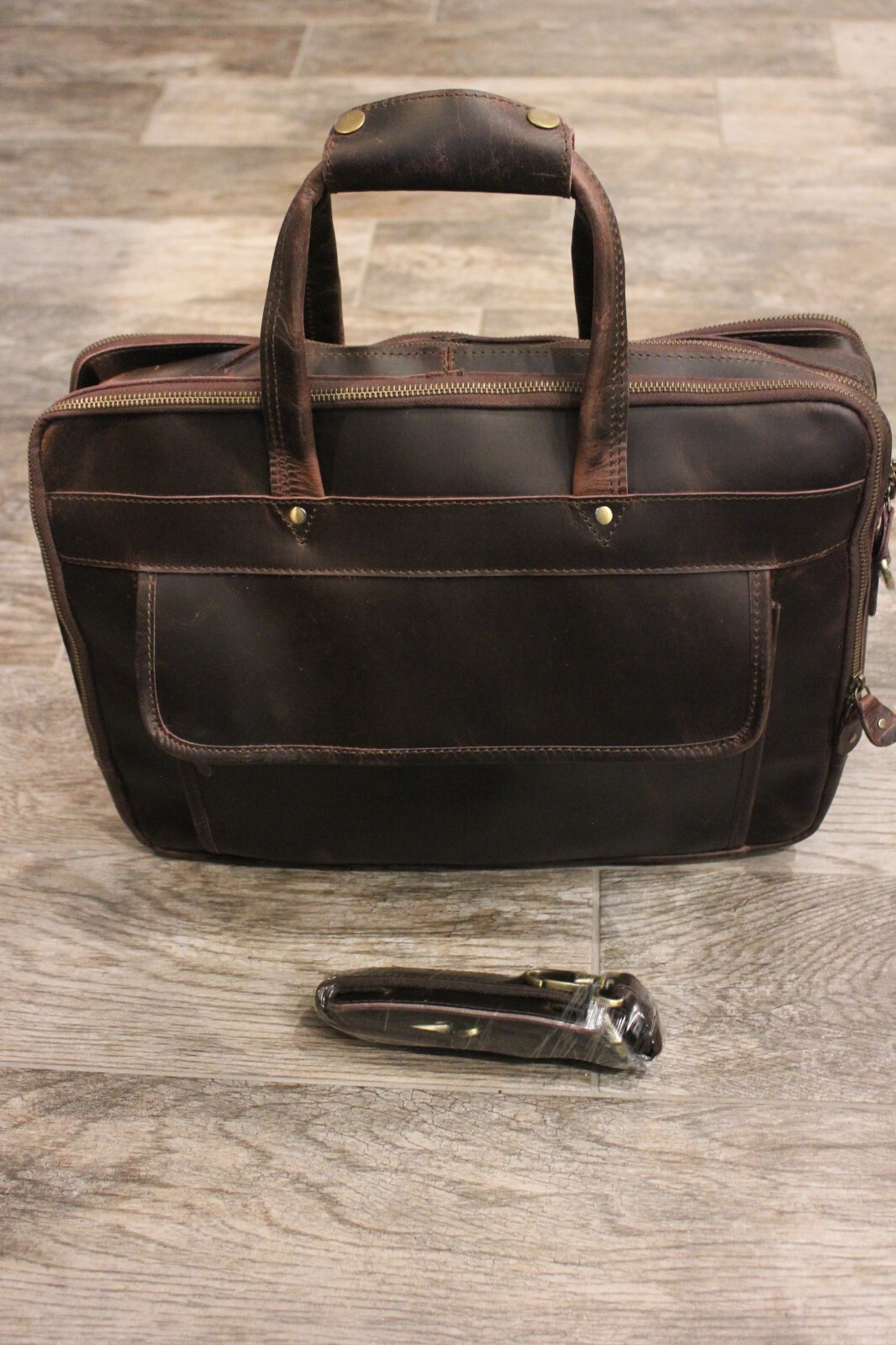 New 16" Distressed Brown Genuine Leather Briefcase Business Travel Messenger Bag