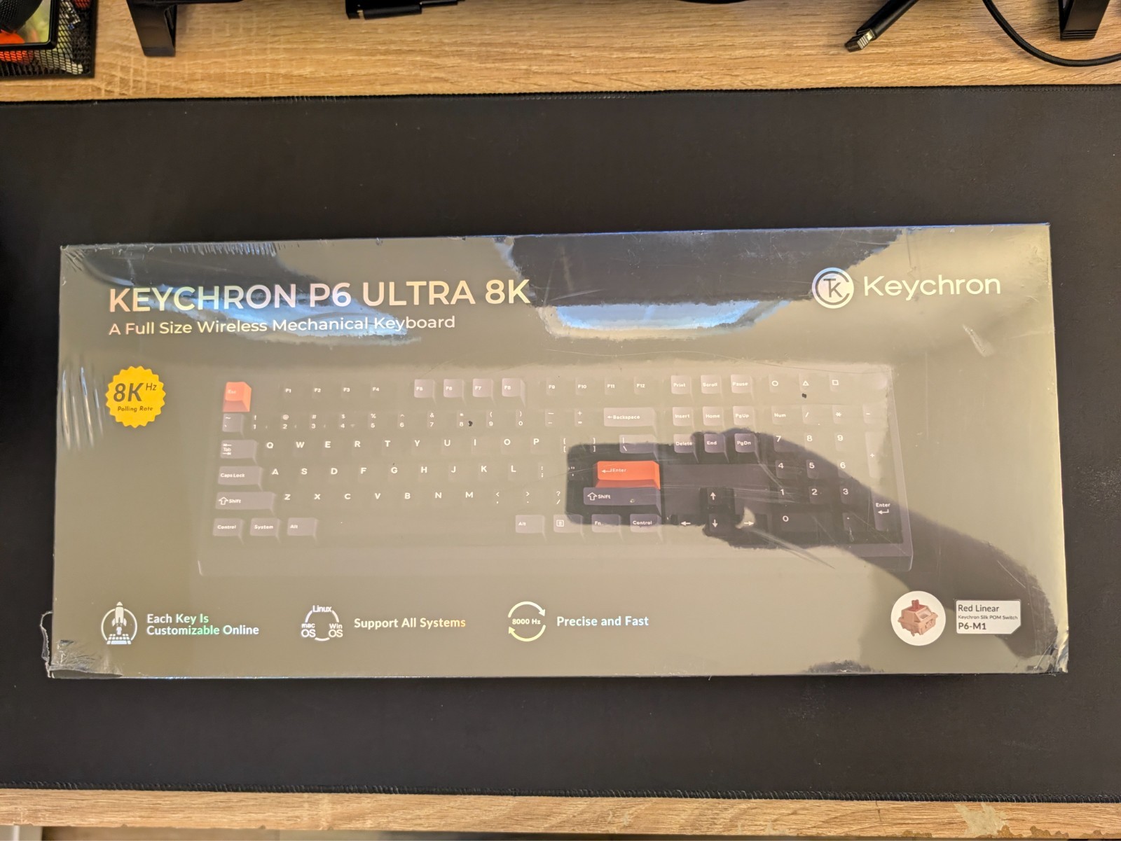 Keychron P6 Ultra 8K Full Aluminum Wireless Keyboard (Red Linear) - Brand New