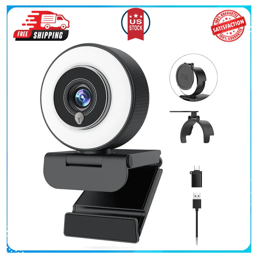 Angetube 4K Webcam with Ring Light for Desktop and Laptop Computer