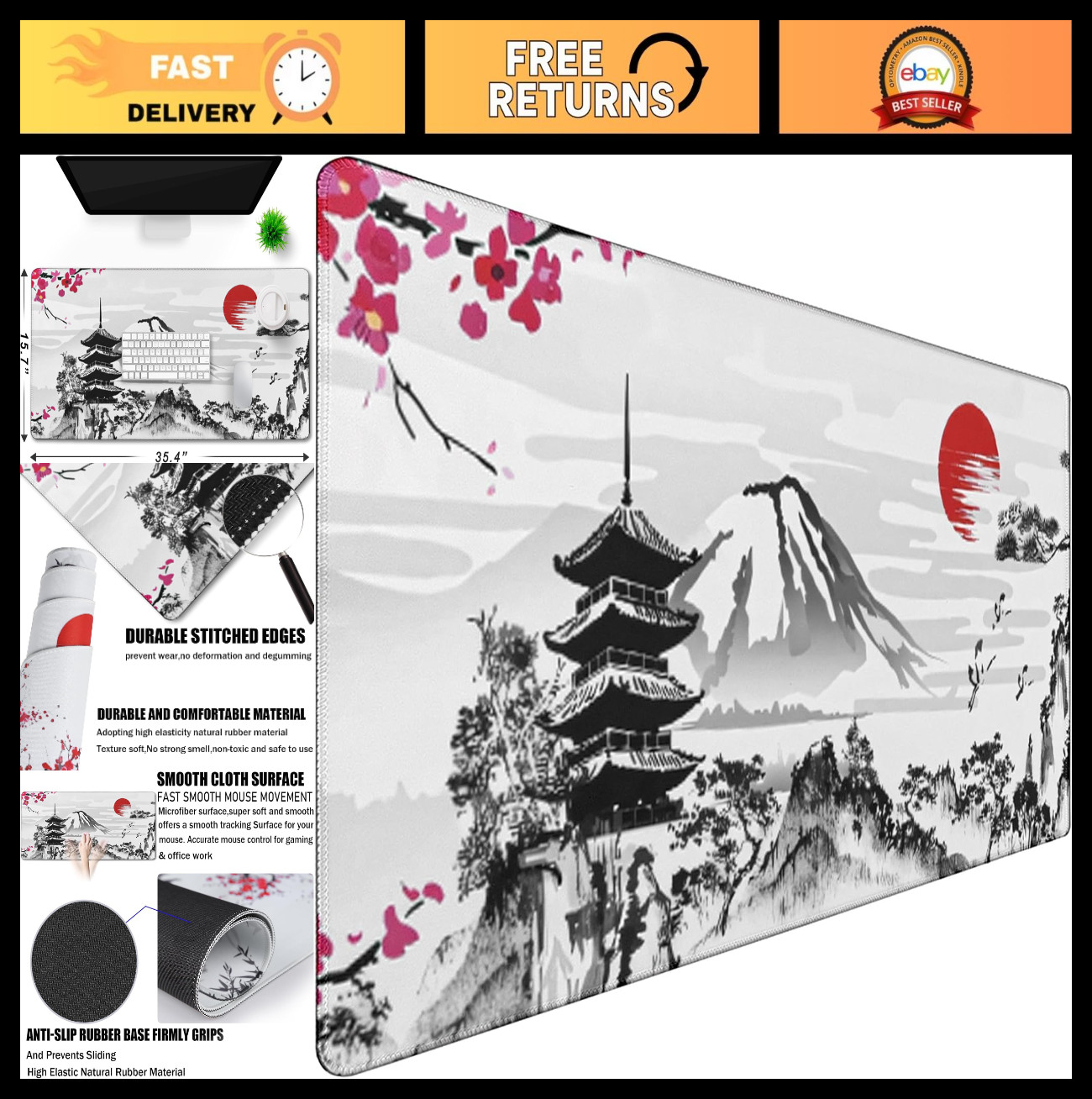 Japanese Landscape Extended Large Mouse Pad - Gaming & Office Desk Mat