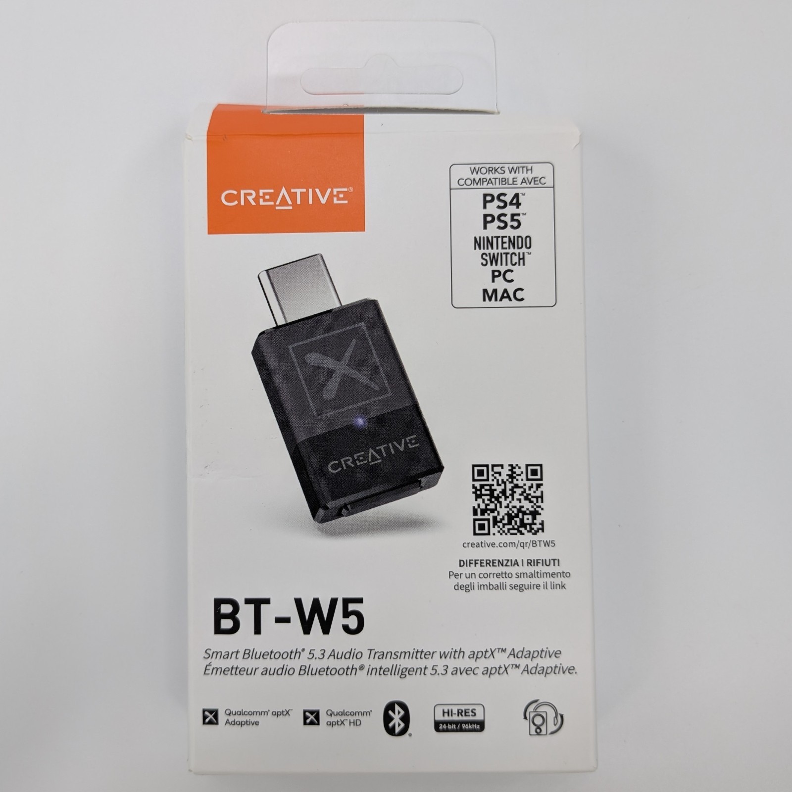 Creative BT-W5 Bluetooth 5.3 Audio Transmitter aptX Adaptive 24bit 96kHz USB-C
