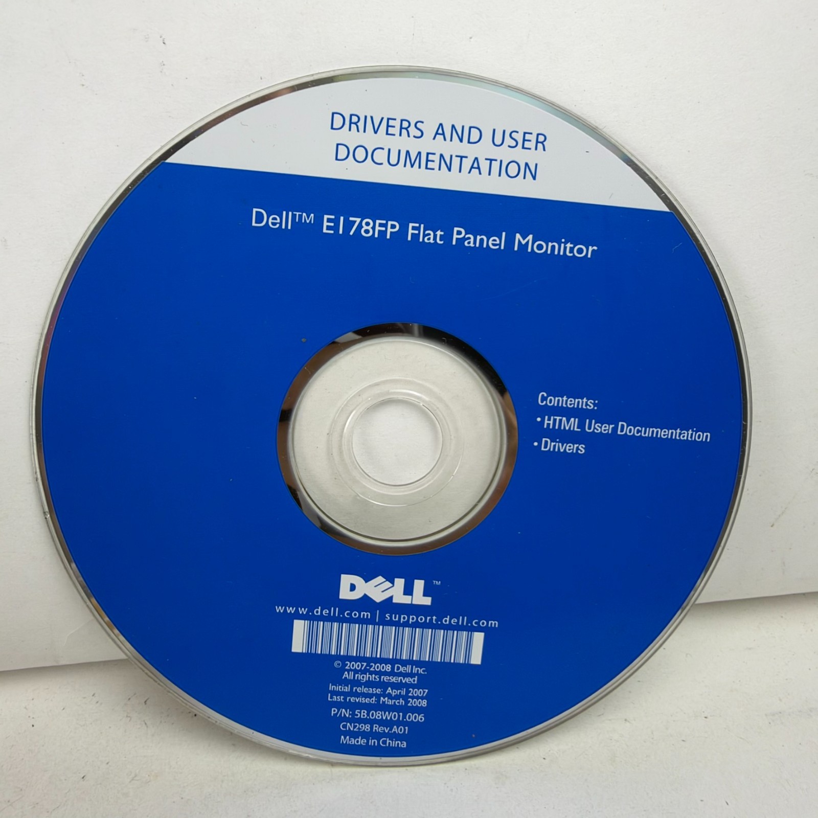 Dell E178FP Monitor Drivers CD Disc P/N 5B.08W01.006 OEM Tested Light Scratches