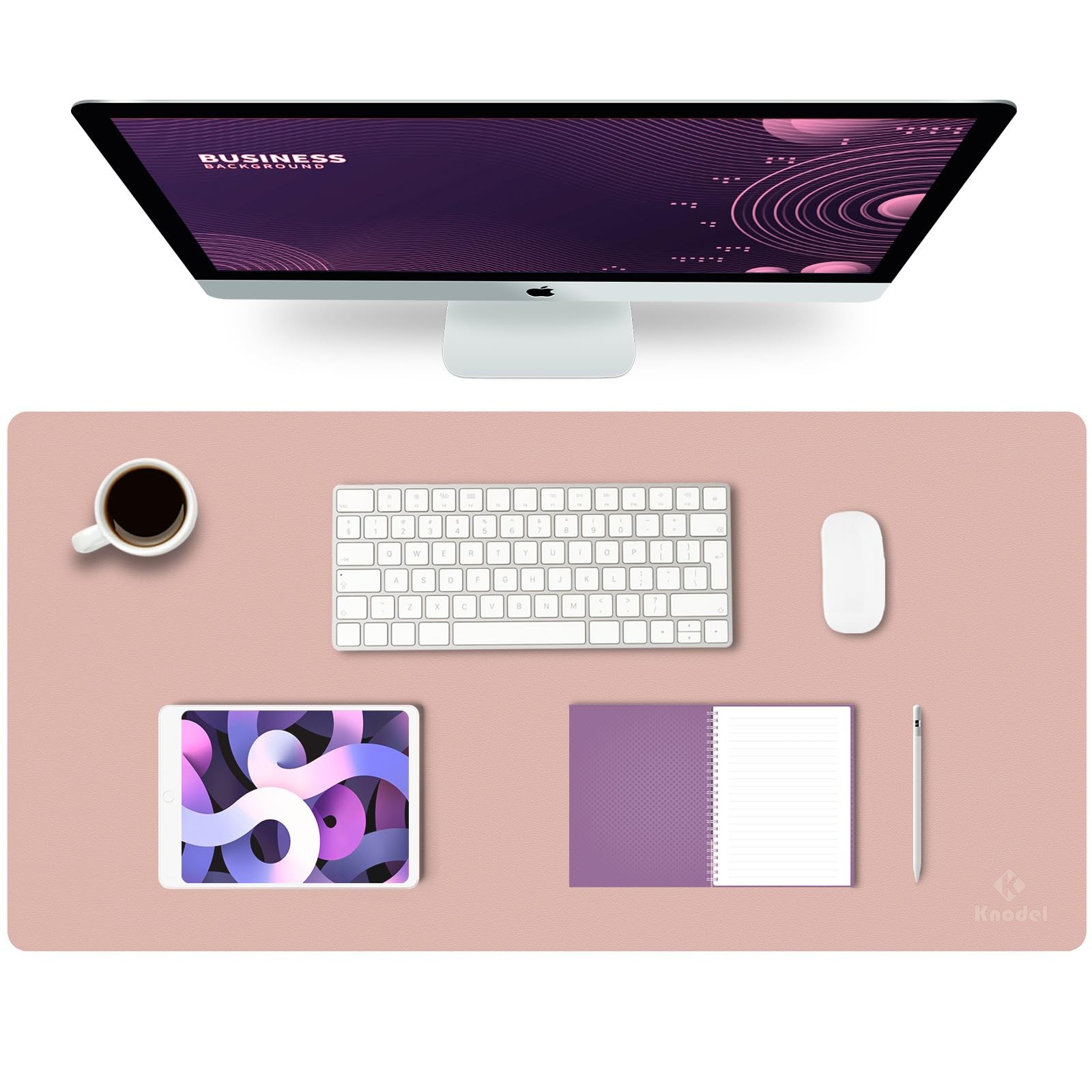 K KNODEL Large Office Desk Mat, Leather Mouse Pad (31.5"x15.7", Pink)