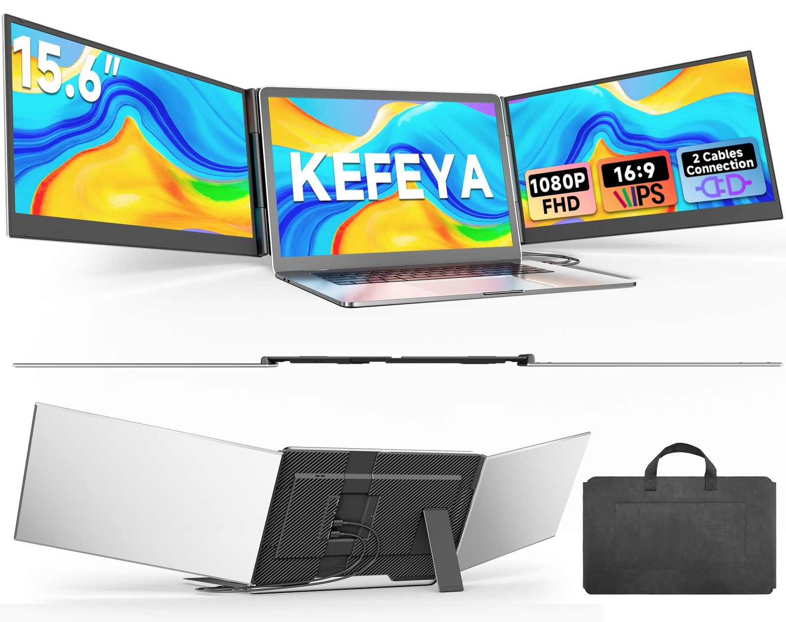 KEFEYA Laptop Screen Extender 15.6", FHD 1080P Portable Triple Monitor for
