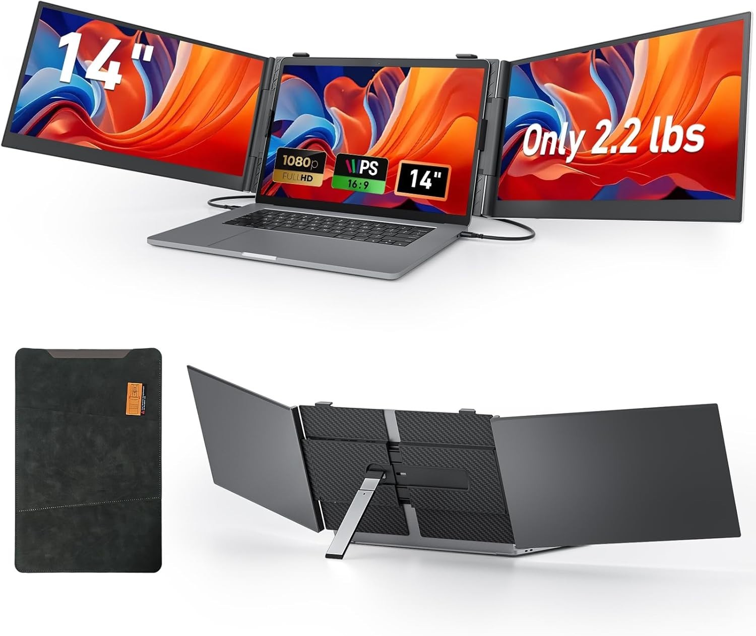 Triple Laptop Screen Extender, 1080P FHD Portable Dual Monitor