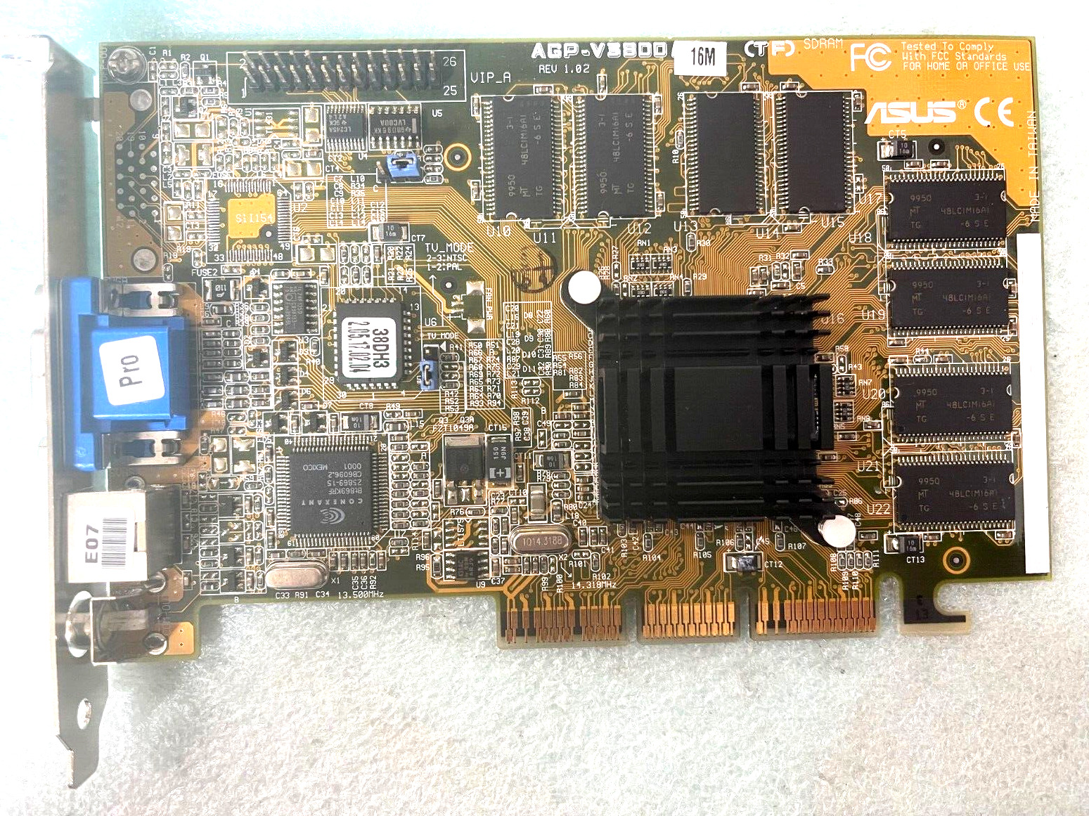 RARE ASUS AGP-V3800/16M (TF) NVIDIA RIVA TNT2 AGP VGA CARD VGA RCA SVID MXB29