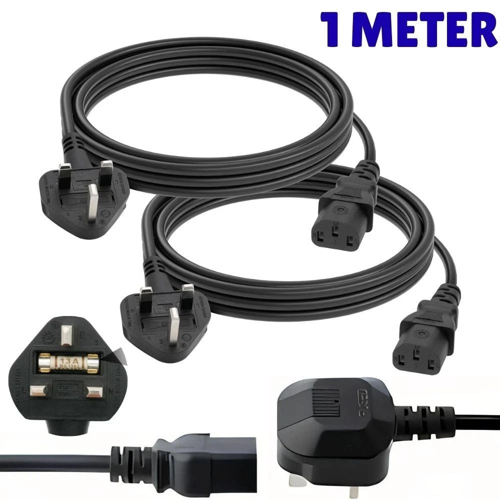 Power Cord UK Plug to IEC Cable (PC Mains Kettle Lead) C13 1m/2m/3m/5m/10m Lot