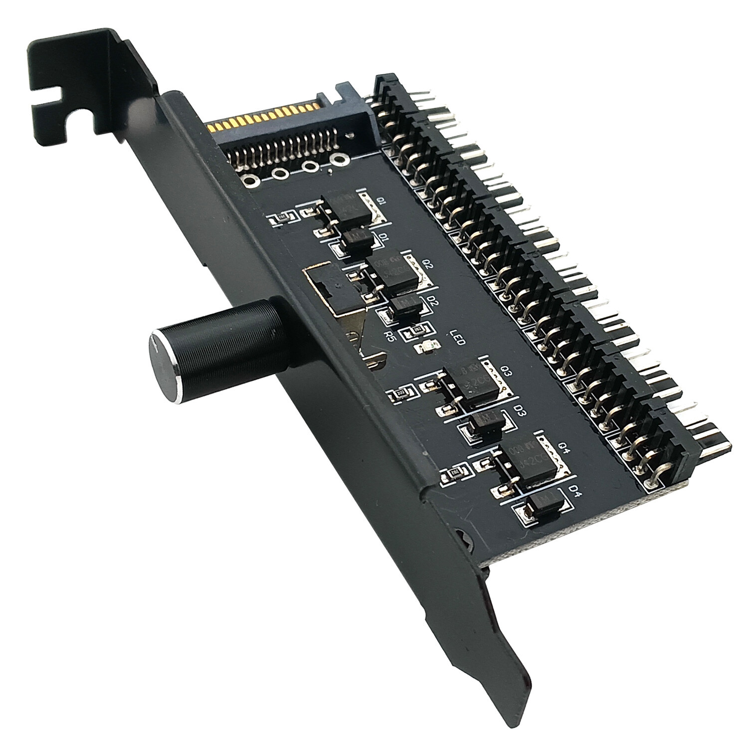 PC Case Fan 8 Way Splitter Speed Controller 3pin 4pin Adapter PCIe Bracket SATA