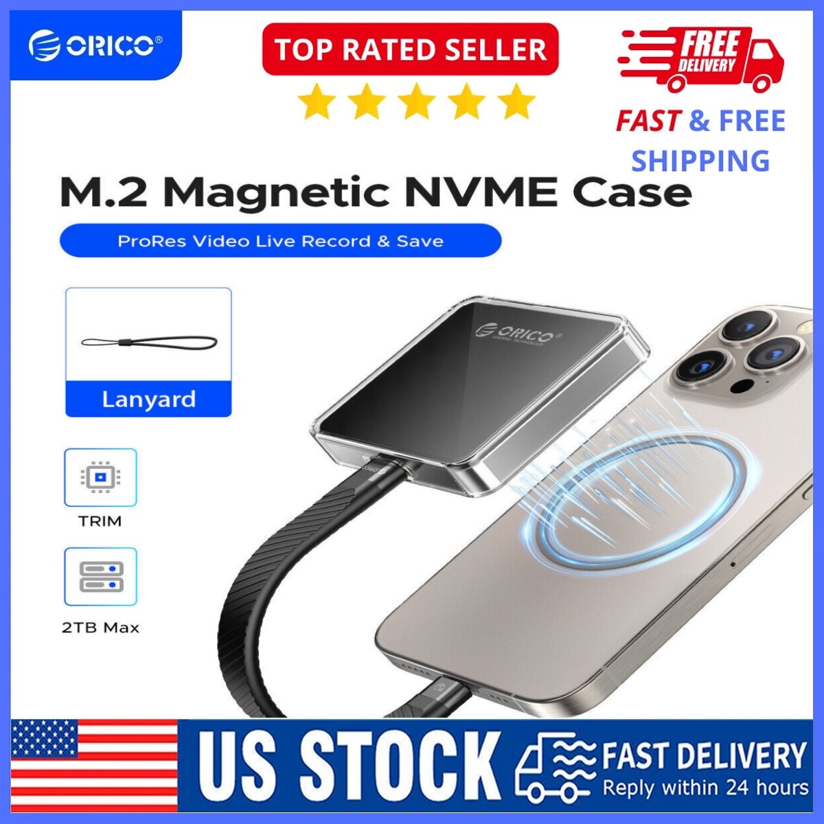 ORICO Magnetic M.2 NVMe SSD Enclosure iPhone 15 Pro Max ProRes10Gbps Case 2TB