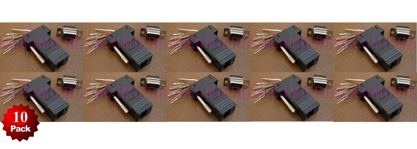 10 Pack - DB9 Female to RJ45 Modular Adapter Connector Plug Serial RS-232 Black