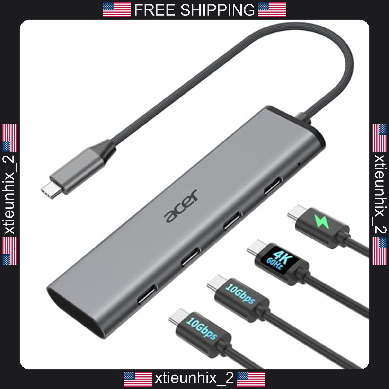 USB-C Hub with 4K@60Hz Video, 2x 10Gbps Data Ports, 100W PD Charging