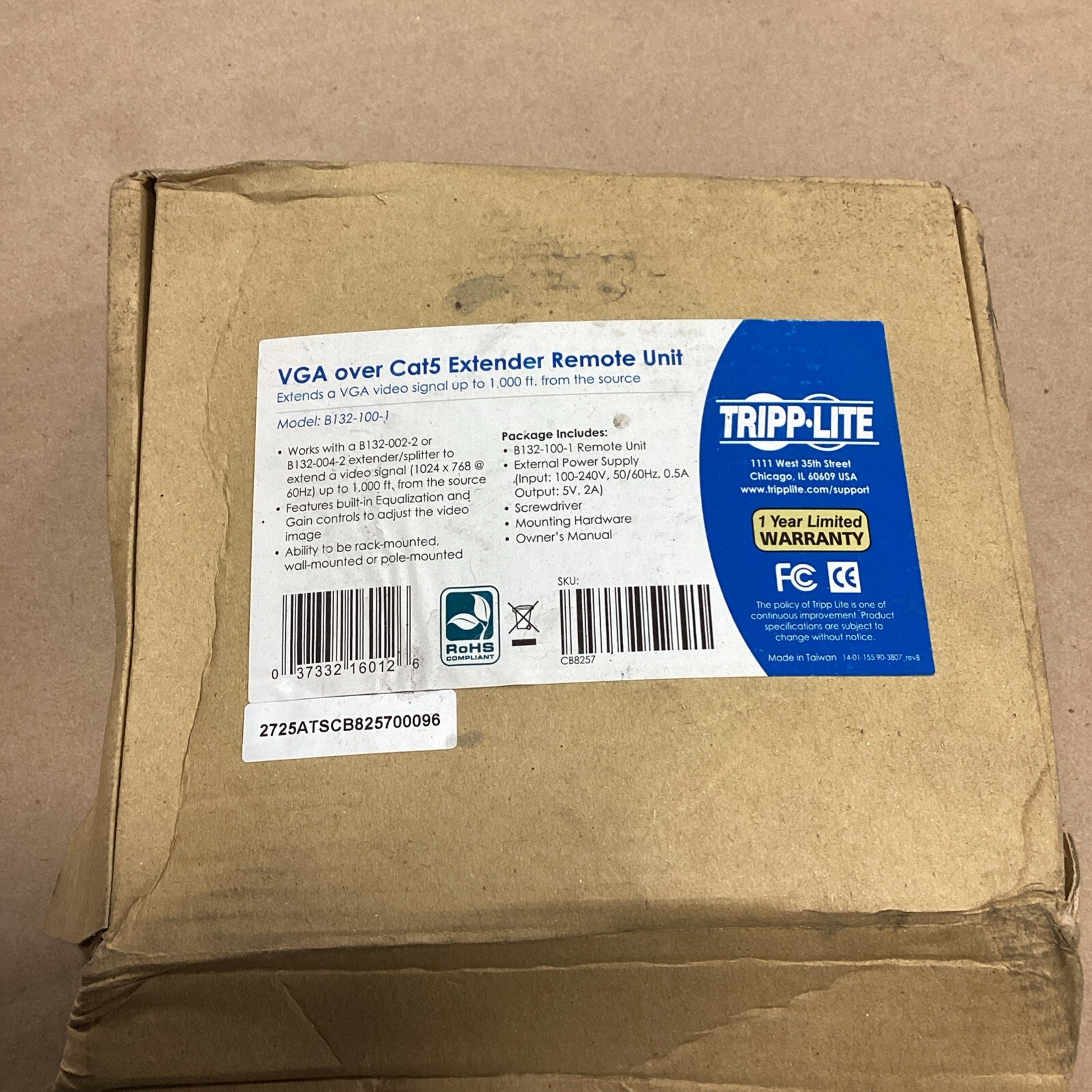 TRIPP LITE B132-100-1 VGA Over Cat5 Extender Remote Unit 