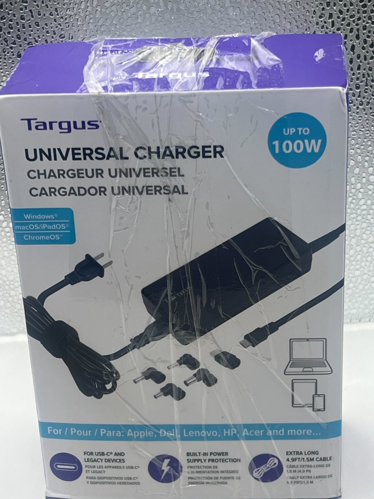 Targus Universal Laptop Charger 100W Fast Charge MacBook Dell HP Lenovo Acer