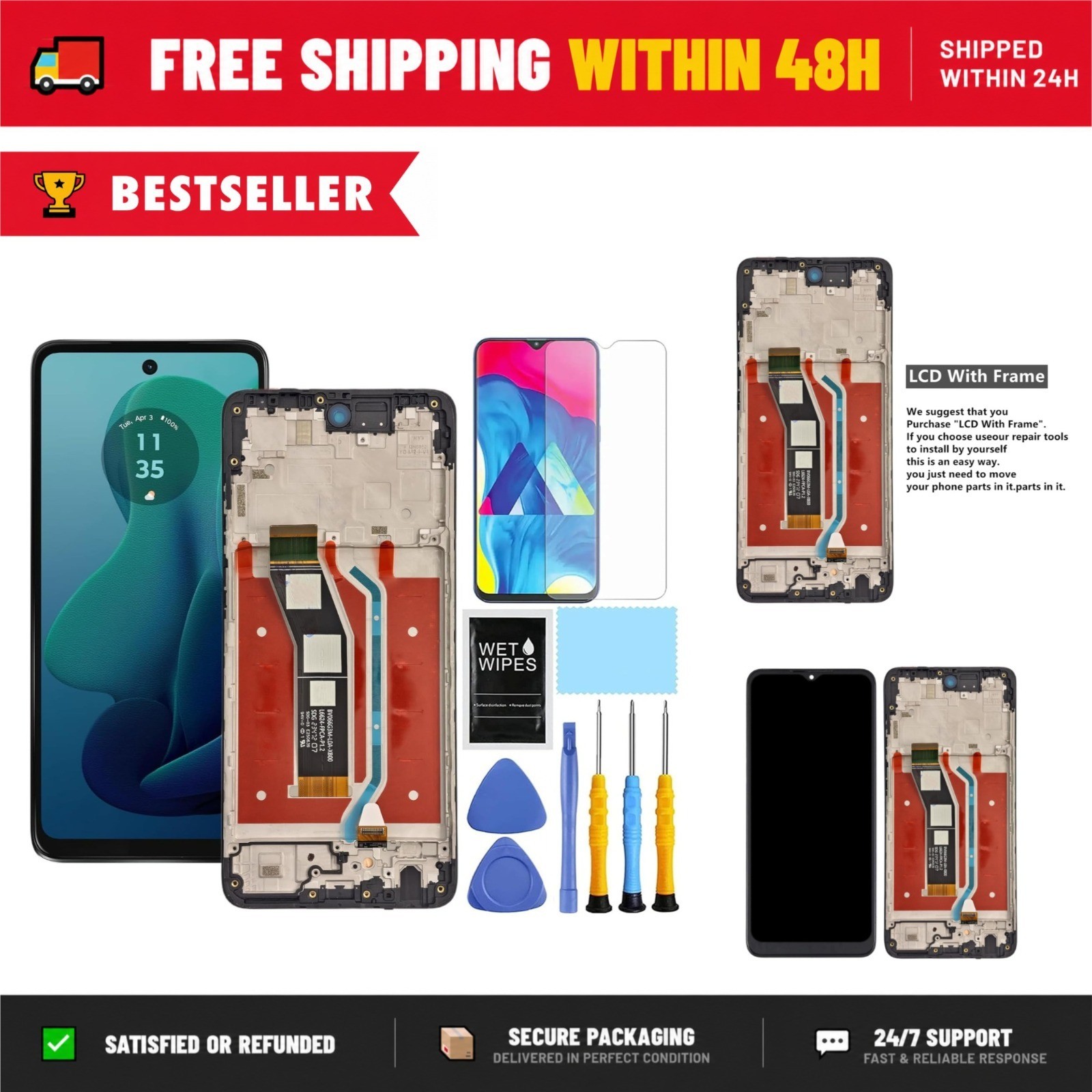 Screen Replacement for Motorola Moto G 5G 2024 with Frame LCD Touch Digitizer