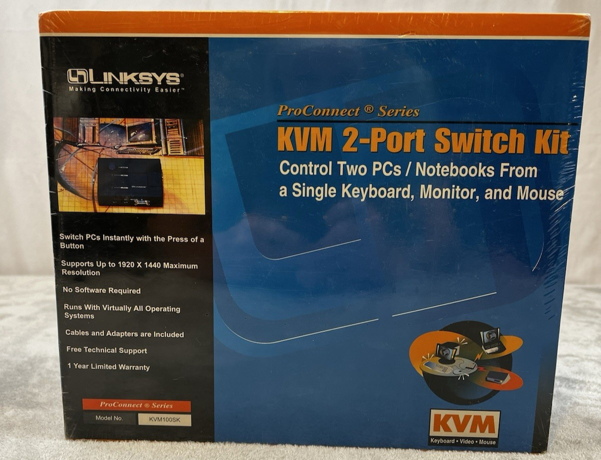 Linksys ProConnect KVM 2-Port Switch Kit  Model # KVM100SK  Sealed