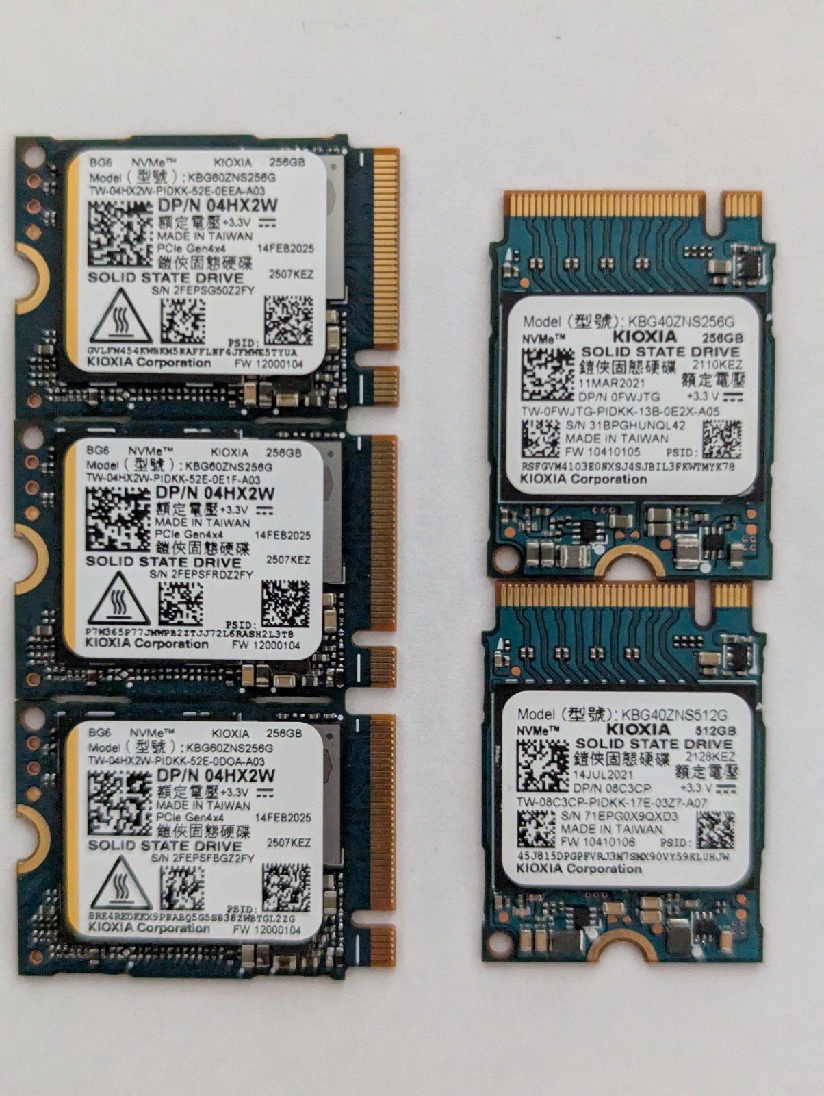 Kioxia M.2 2230 NVMe - 256GB, 512GB - Open Box - Lot of 5