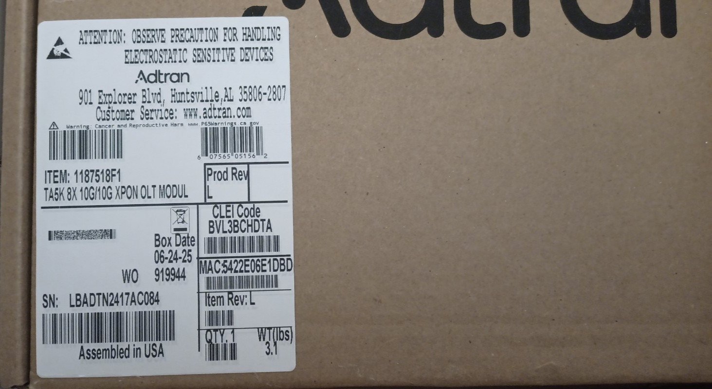 ADTRAN TA5000 1187518F1 8X 10G/10G XPON OLT Module.. NEW SURPLUS W/LATEST FW REV