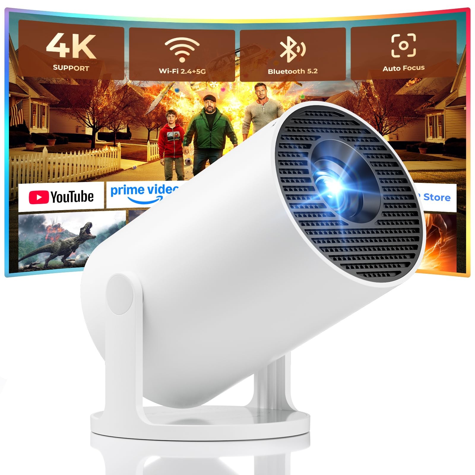 Mini Projector, Portable Projector with Wifi and Bluetooth, Built Basic White